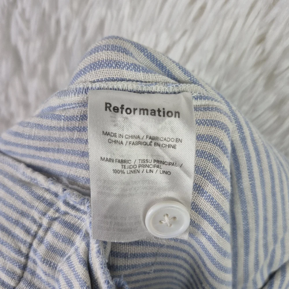 Reformation‎ Womens Sz 0 Pinstripe 100% Linen Wide Leg Pants Resort Beachy Pleat